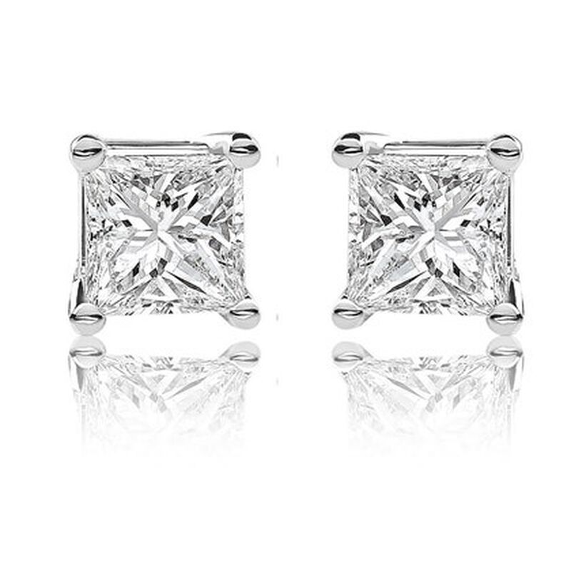 Princess-Cut 1ctw. Diamond Solitaire Earrings in 14k White Gold image number null