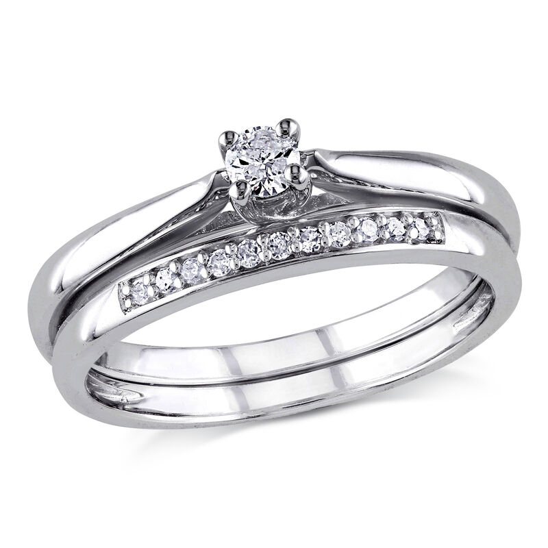 Solitaire 1/6ctw Bridal Set in Sterling Silver  image number null