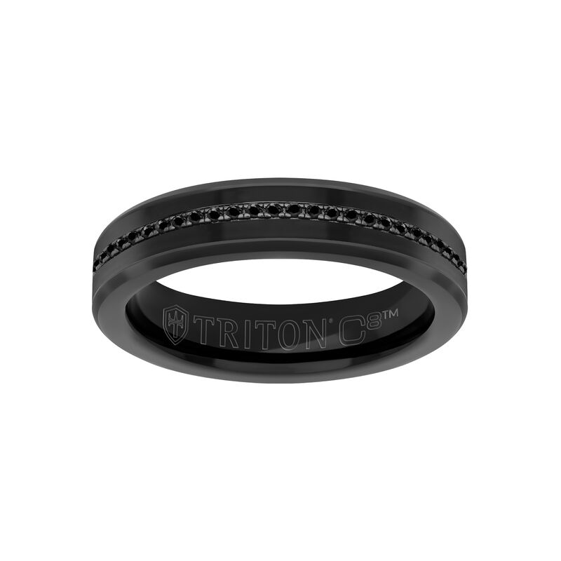 Triton 5mm Black Tungsten Band with Black Ceramic Inlay and Eternity Black Sapphires image number null