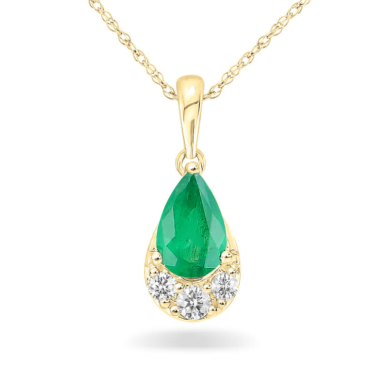Pear-Shaped Emerald & Diamond Drop Pendant in 10k Yellow Gold image number null