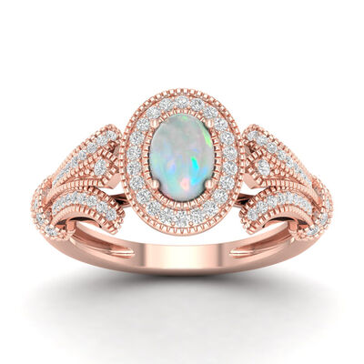 Oval Ehtiopian Opal & Diamond Vintage-Inspired Ring in 10k Rose Gold