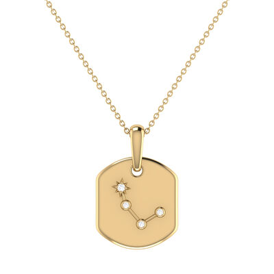 Diamond Aries Constellation Zodiac Tag Necklace in 14k Yellow Gold Plated Sterling Silver