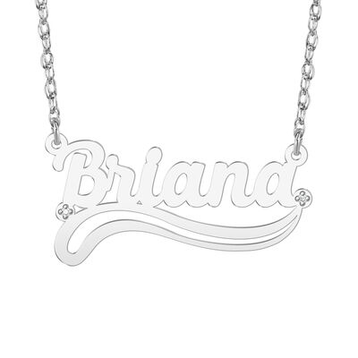 Diamond Flower Accent Nameplate Necklace in 10k White Gold