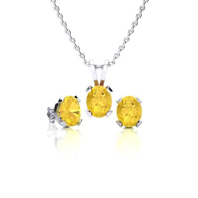 Oval-Cut Citrine Necklace & Earring Jewelry Set in Sterling Silver