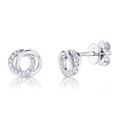 Shy Creation 0.09 ctw Diamond Love Knot Circle Earrings in 14k White Gold