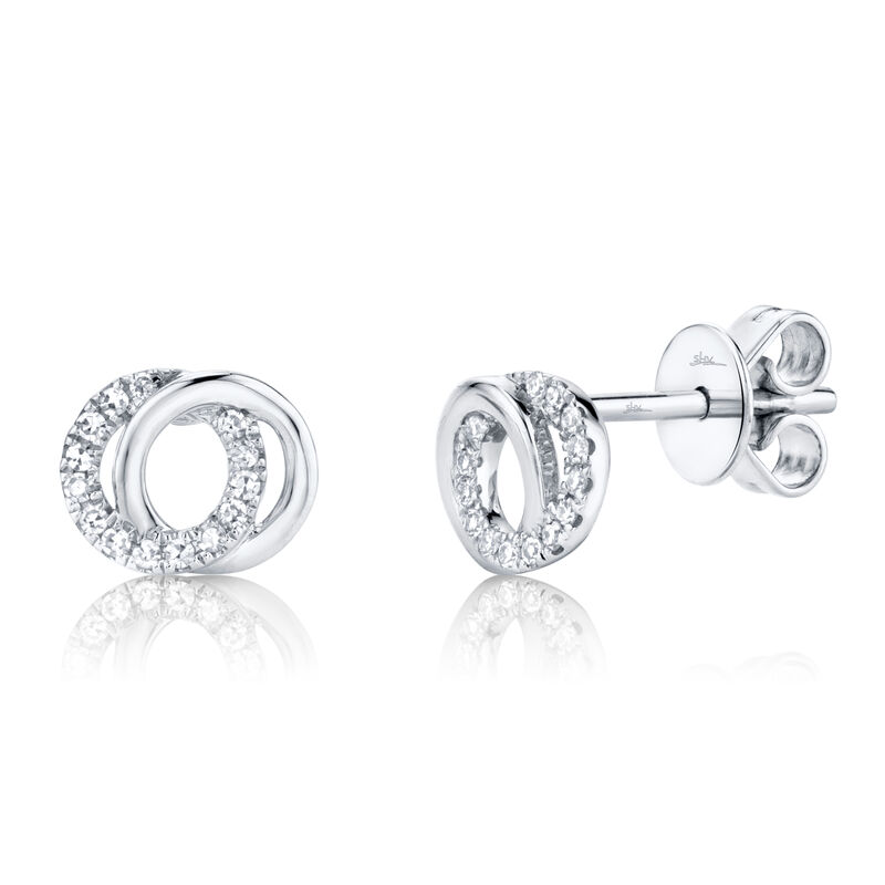 Shy Creation 0.09 ctw Diamond Love Knot Circle Earrings in 14k White Gold image number null