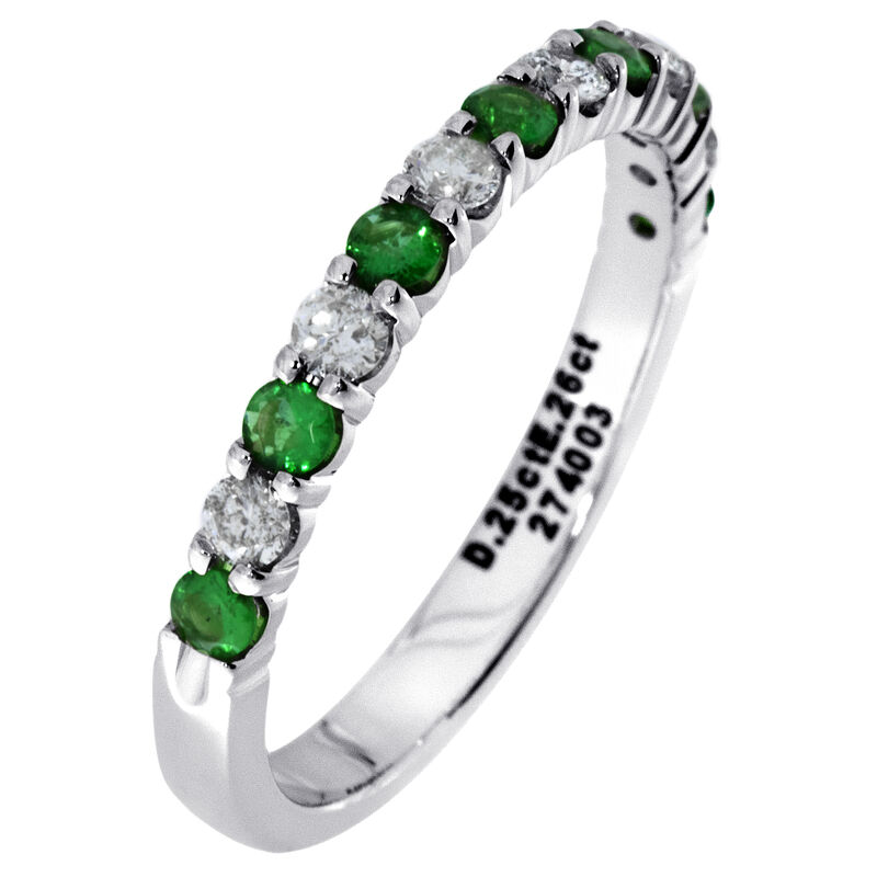 Diamond & Emerald Prong Set 1/4ctw. Band in 14k White Gold image number null