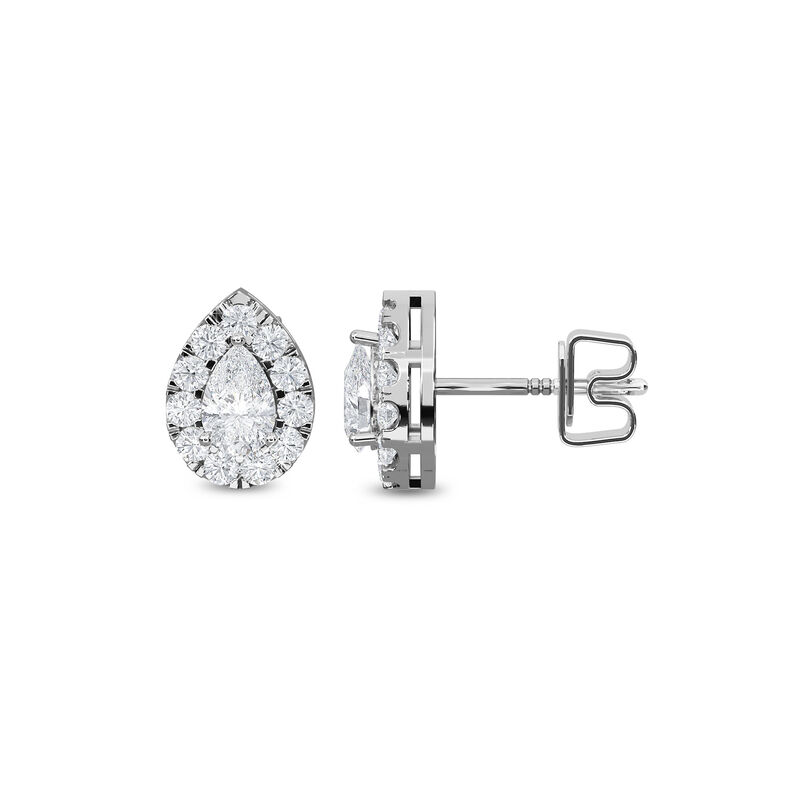 Pear-Shaped 1ctw. Lab Grown Diamond Halo Stud Earrings in 14k White Gold image number null