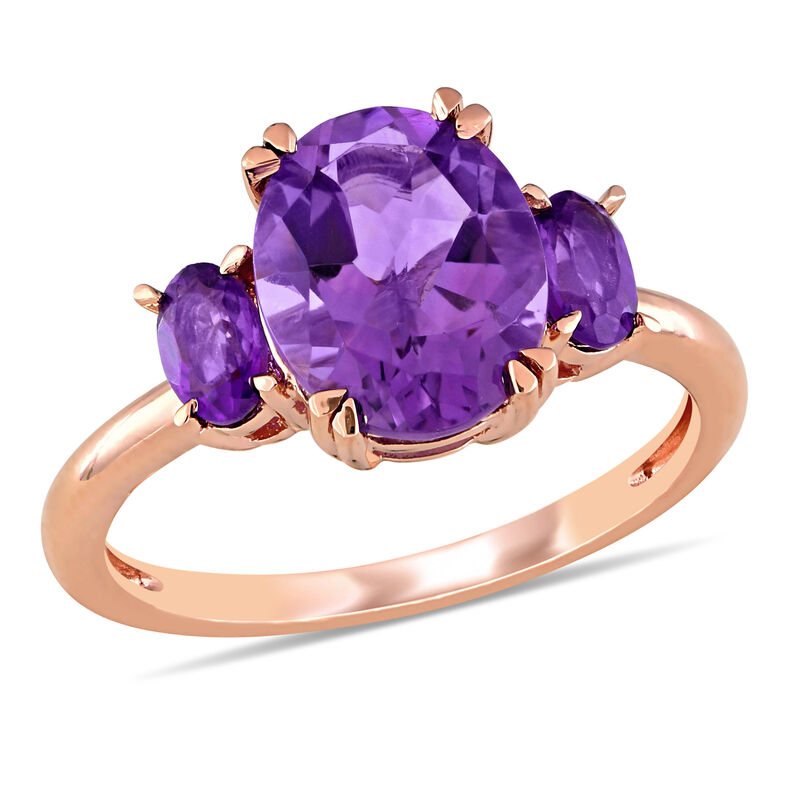 Amethyst 3-Stone Ring in 14k Rose Gold  image number null