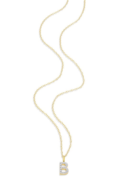 Lab Grown Diamond Letter B Initial Pendant Necklace in 14k Yellow Gold Plated Sterling Silver image number null