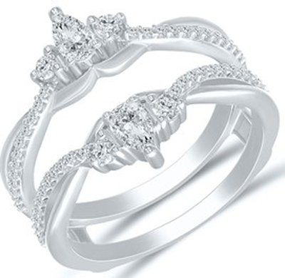 Brilliant-Cut & Pear-Shaped 5/8ctw. Diamond Three-Stone Fancy Insert in 14k White Gold