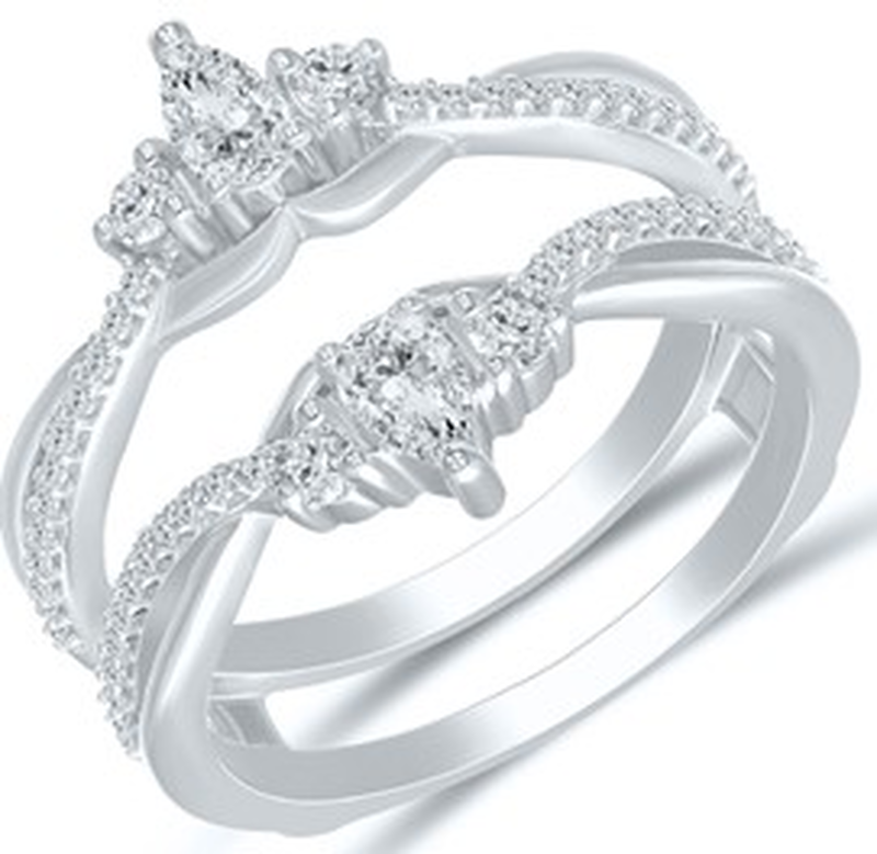 Brilliant-Cut & Pear-Shaped 5/8ctw. Diamond Three-Stone Fancy Insert in 14k White Gold image number null