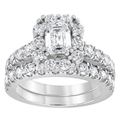 Evelyn. Lab Grown Emerald-Cut 2ctw. Halo Bridal Set in 14k White Gold