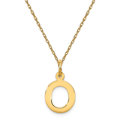Small Block O Initial Necklace in 14k Yellow Gold