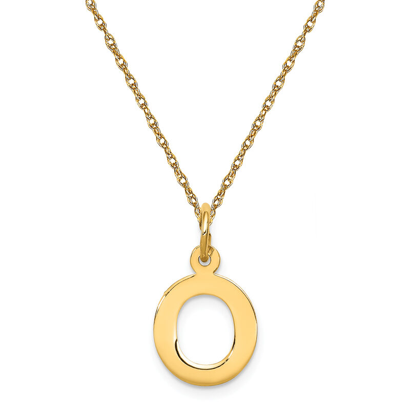 Small Block O Initial Necklace in 14k Yellow Gold image number null