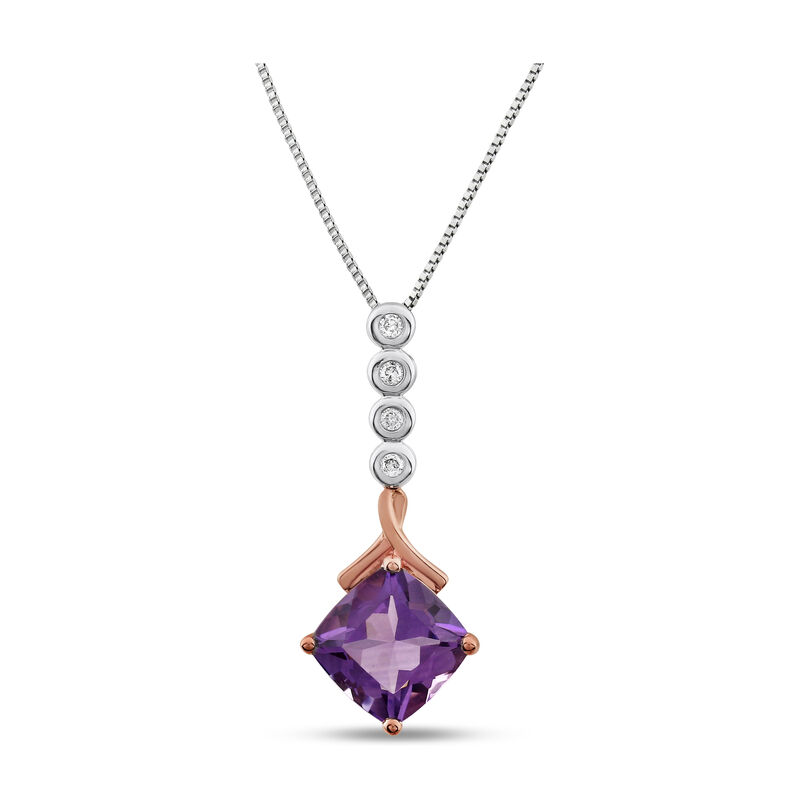 Created Amethyst & Diamond Drop Pendant in 10k Rose & White Gold image number null