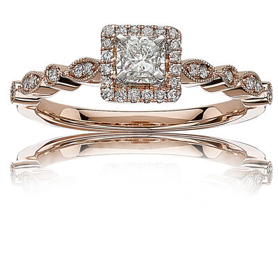 Ellie. Diamond Princess-Cut Halo Engagement Ring in 14k Rose Gold