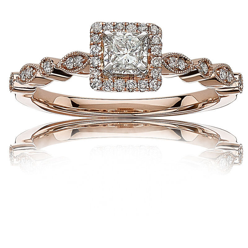 Ellie. Diamond Princess-Cut Halo Engagement Ring in 14k Rose Gold image number null