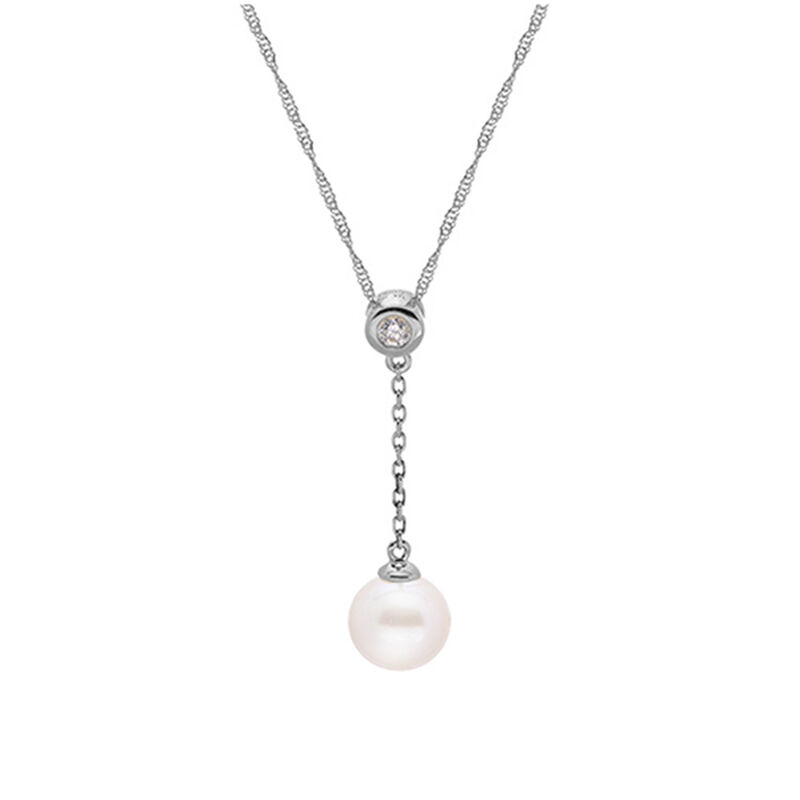 Freshwater Pearl & Diamond Drop Pendant in 10k White Gold image number null