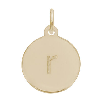 Lower Case Block R Initial Charm in Gold Plated Sterling Silver