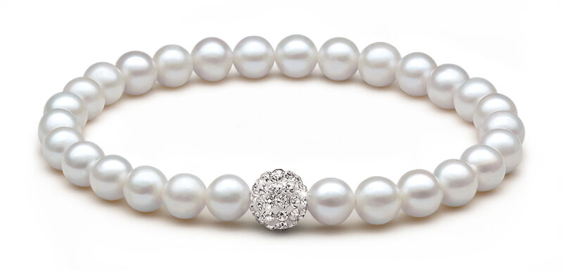 Freshwater Pearl & Sparkle Bead Stretch Bracelet image number null