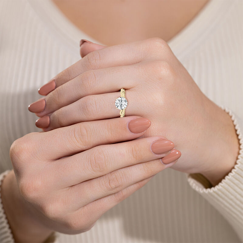 Round Lab Grown Diamond 3 1/8ctw. Twist Hidden Halo Engagement Ring in 14k Yellow Gold image number null