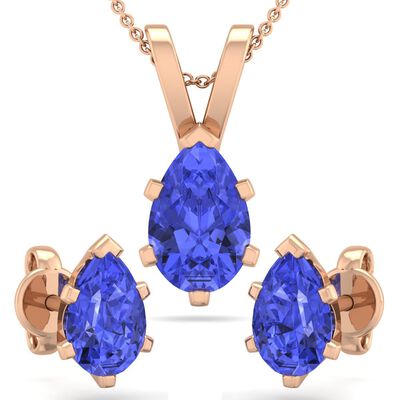Pear Tanzanite Necklace & Earring Jewelry Set in 14k Rose Gold Plated Sterling Silver