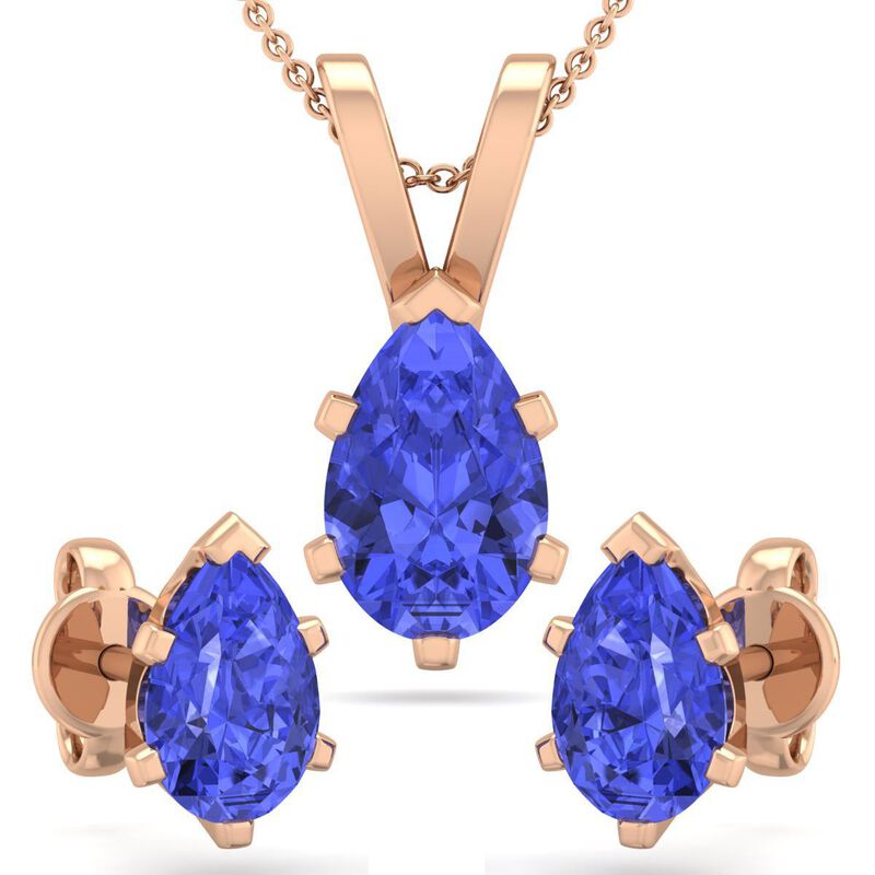 Pear Tanzanite Necklace & Earring Jewelry Set in 14k Rose Gold Plated Sterling Silver image number null