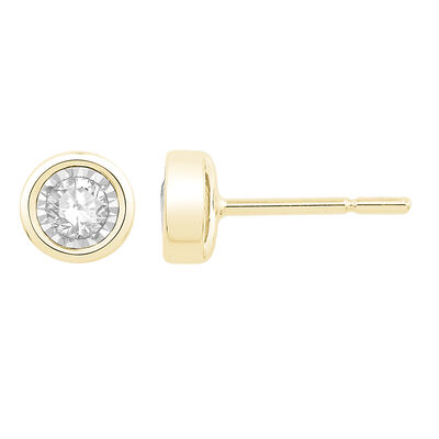 Bezel-Set Diamond 1/10ctw. (HI, I2-3) Solitaire Stud Earrings in 10k Yellow Gold 