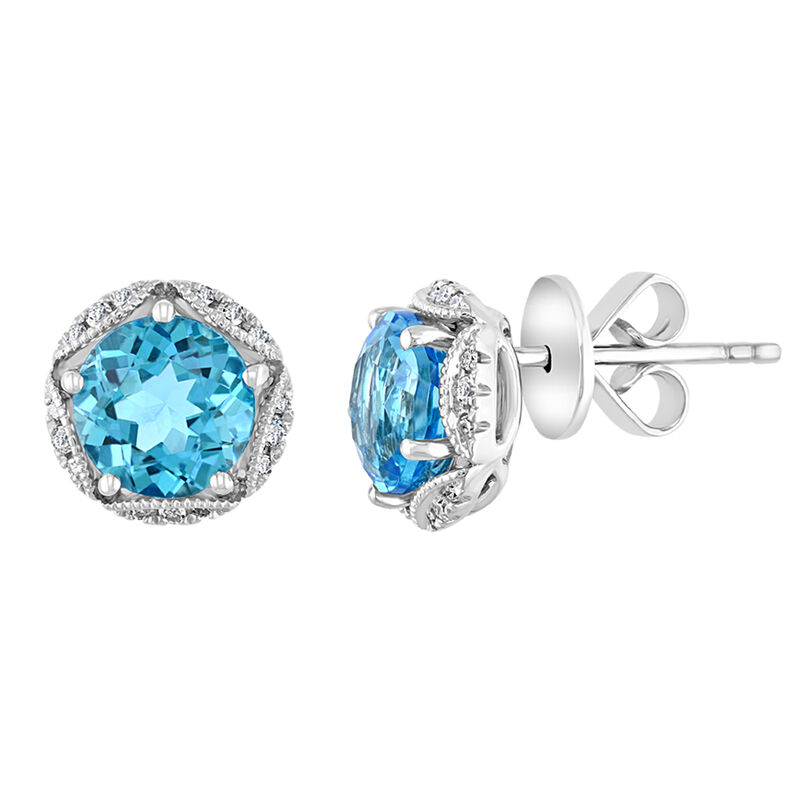 Maddie. Blue Topaz & Diamond Antique Stud Earrings in 14k White Gold image number null