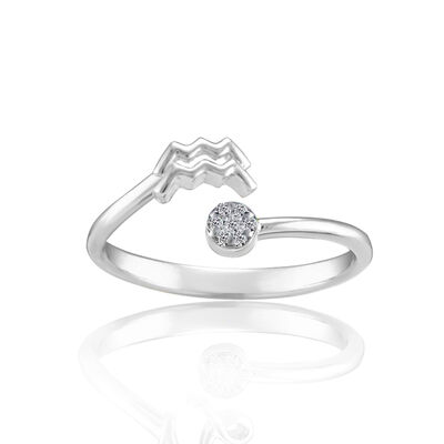 Zodiac Diamond Aquarius Fashion Ring in Sterling Silver 