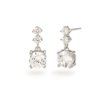 Cubic Zirconia 3-Stone Dangle Stud Earrings in Sterling Silver
