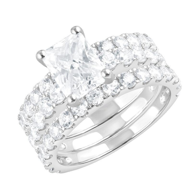 Emerald Lab Grown Diamond 5ctw. Three Ring Engagement Set in 14k White Gold image number null