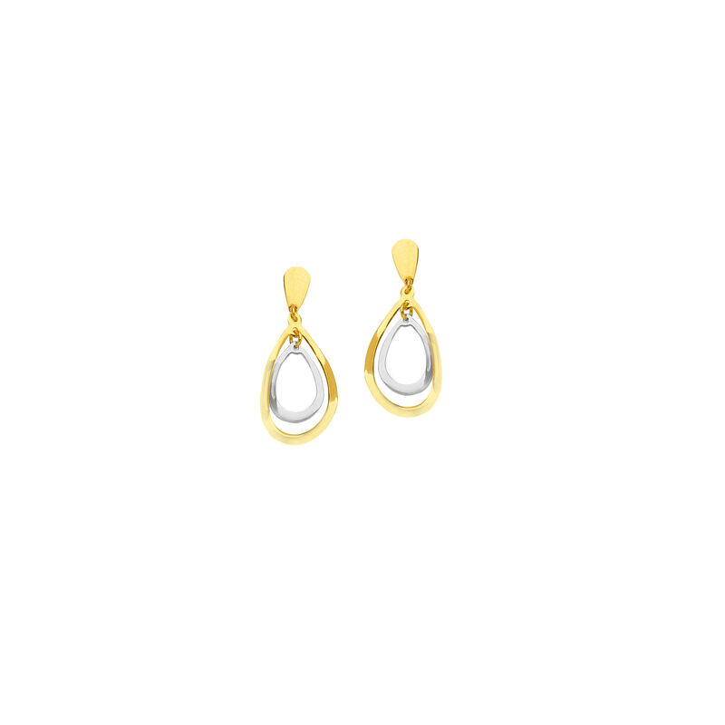 Double Oval Wave Dangle Drop Earrings in 14K Two-Toned Gold image number null