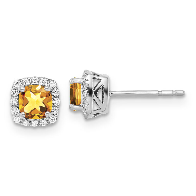 Cushion-Cut Citrine & Diamond Halo Stud Earrings in Sterling Silver image number null