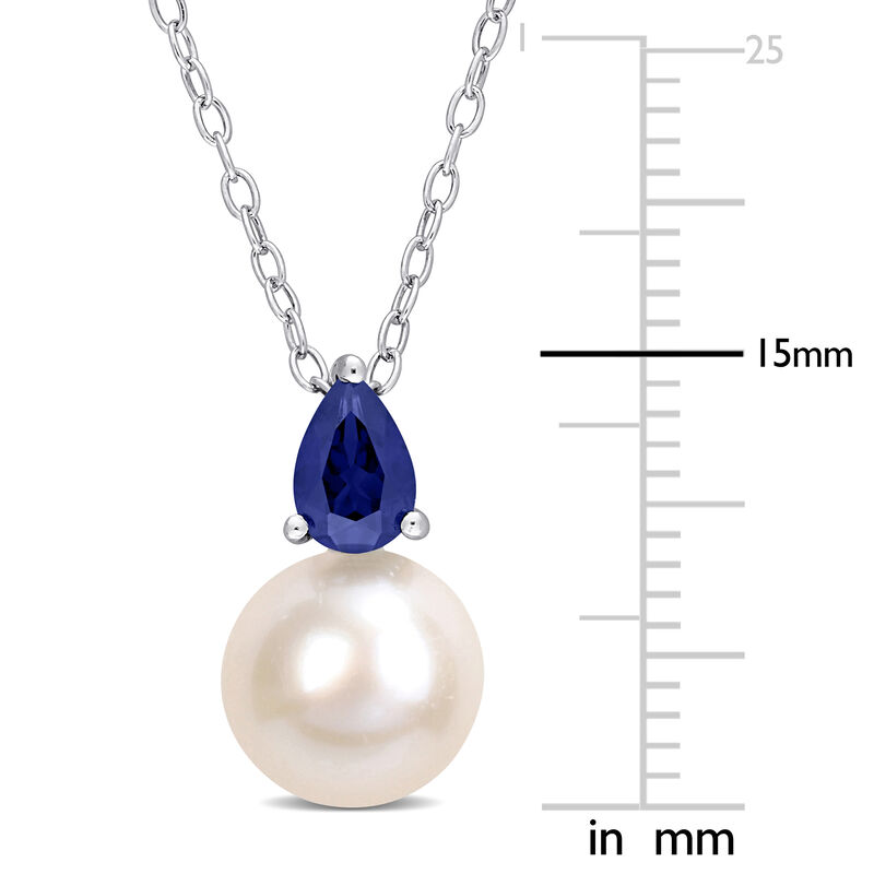 Created Blue Sapphire & Freshwater Cultured Pearl Necklace in Sterling Silver image number null