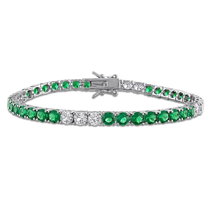 Created Emerald & Created White Sapphire 12 1/5ctw. Tennis Bracelet in Sterling Silver image number null