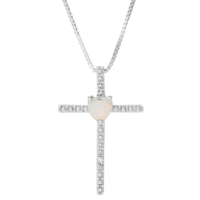 Created Opal Heart Cross Pendant in Sterling Silver image number null