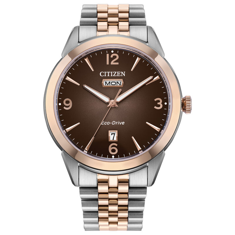 Citizen Men's Rolan Brown Dial Stainless Steel & Rose Gold-Tone  40mm Watch AW0156-57X image number null