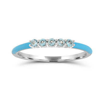 Brilliant-Cut 5-Stone Swiss Blue Topaz Enamel Ring in Sterling Silver
