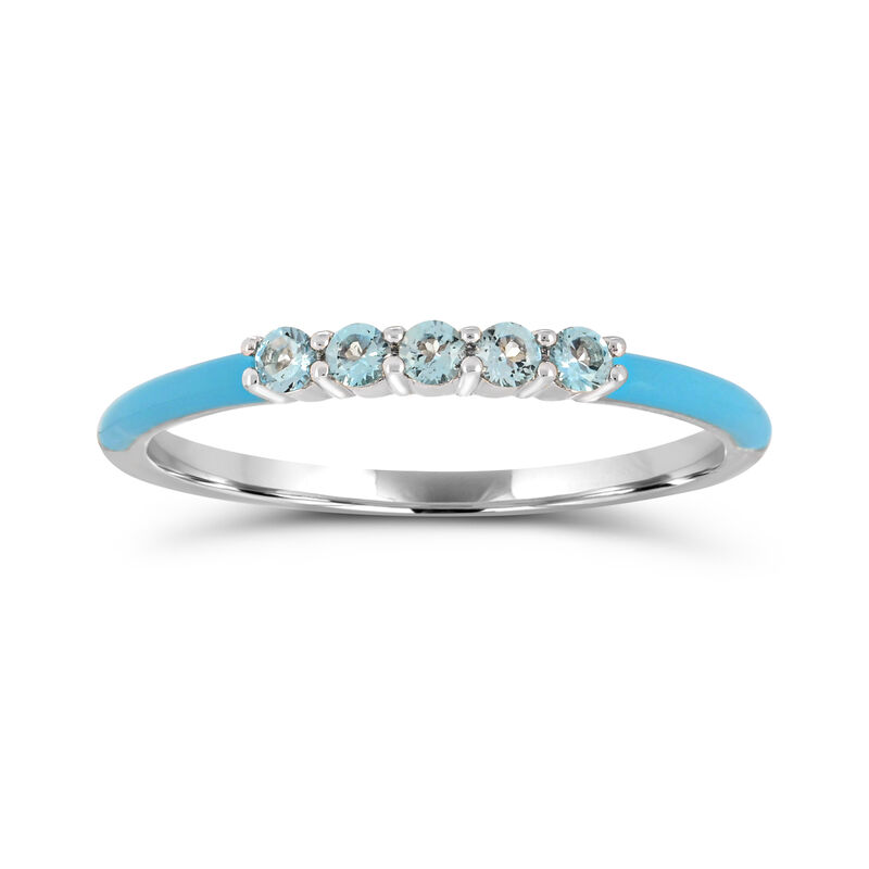 Brilliant-Cut 5-Stone Swiss Blue Topaz Enamel Ring in Sterling Silver image number null