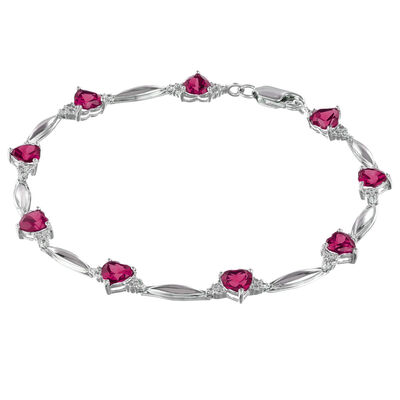 Created Ruby Heart Bracelet in Sterling Silver