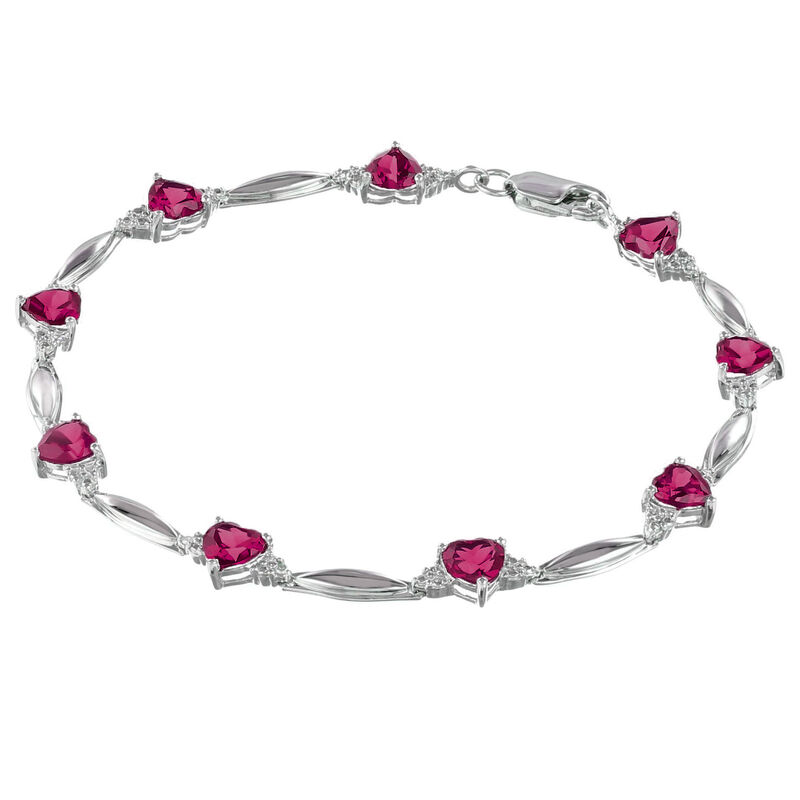 Created Ruby Heart Bracelet in Sterling Silver image number null