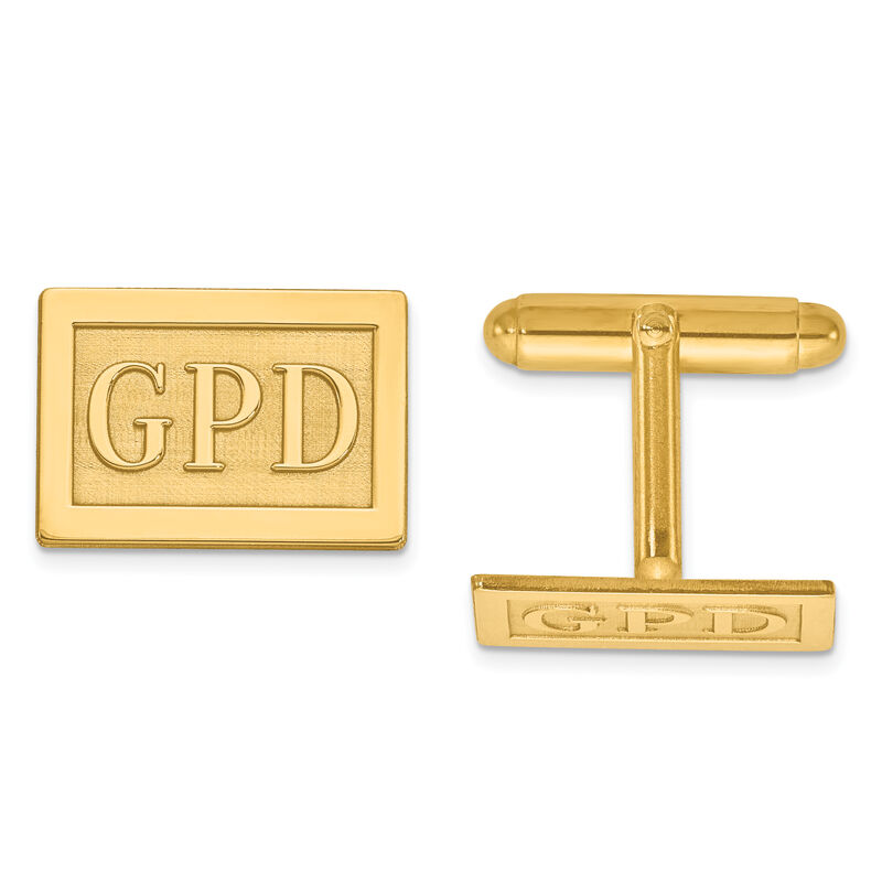 Raised Letters Rectangle Monogram Cuff Links in 14k Yellow Gold (up to 3 letters) image number null