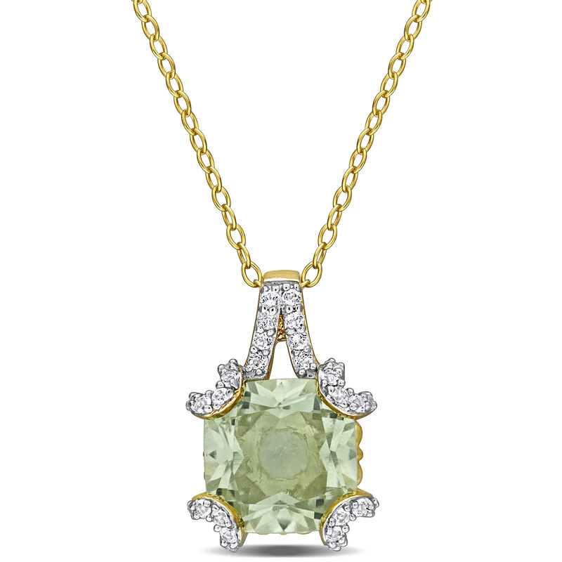 Green Quartz & White Topaz Necklace in Gold Plated image number null