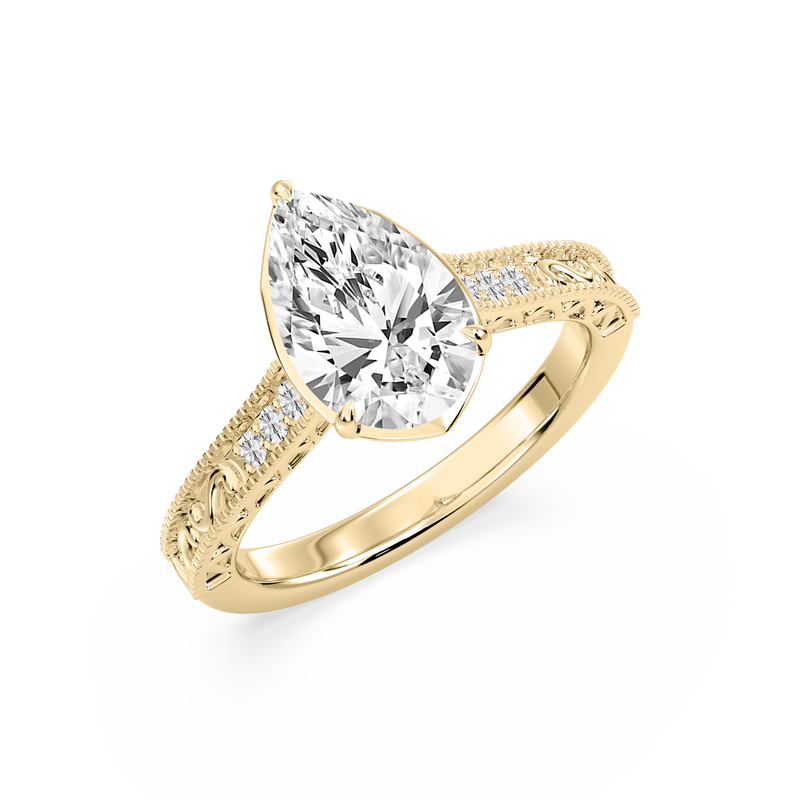 Pear Lab Grown Diamond 2 1/10ctw. Vintage Bezel Engagement Ring in 14k Yellow Gold image number null