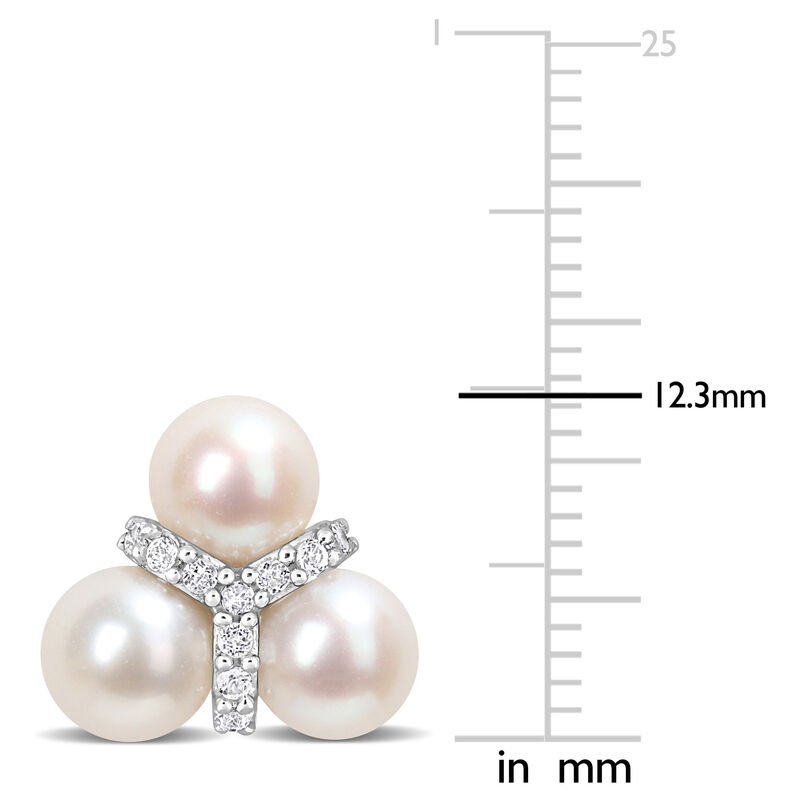 Freshwater Pearl Trio & White Topaz Stud Earrings in Sterling Silver image number null