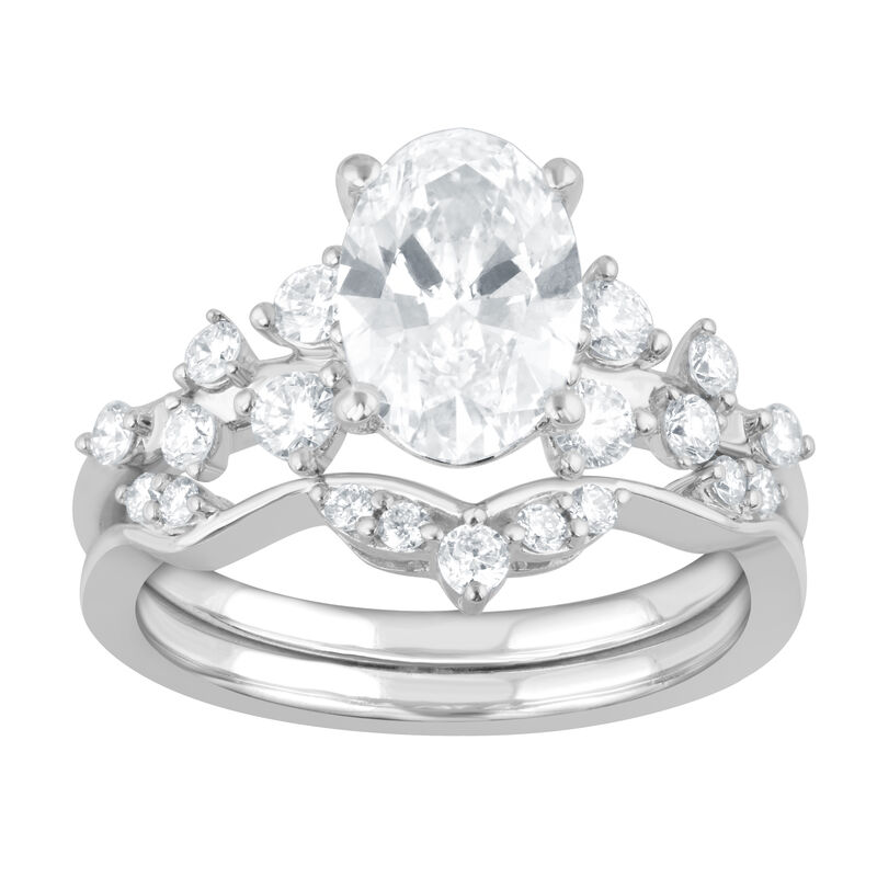 Oval Lab Grown Diamond 2ctw. Floral Bridal Set in 14k White Gold image number null