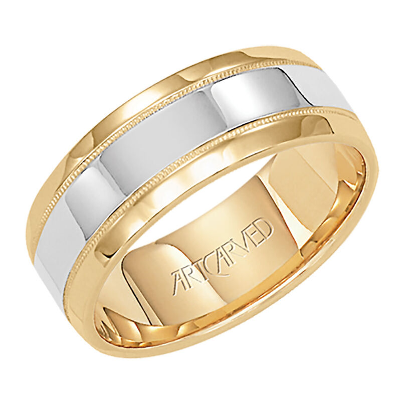 ArtCarved Men's 14K Yellow & White Gold Polished Milgrain Wedding Band image number null