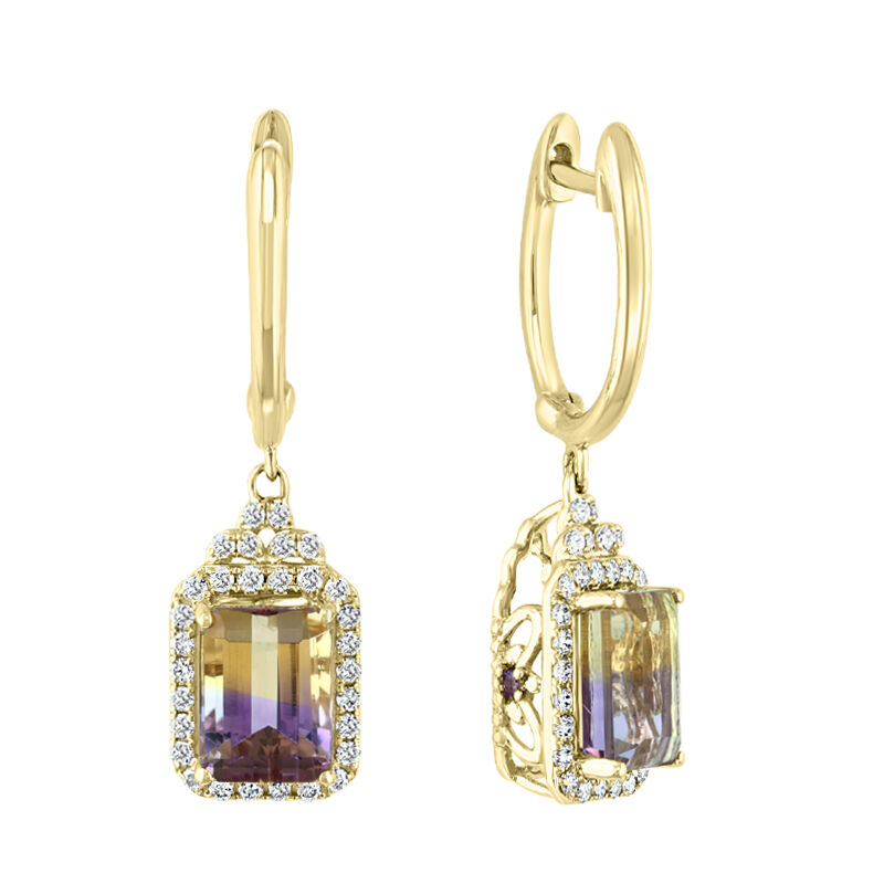 JK Crown Octagon Ametrine & Diamond Earrings in 14k Yellow Gold image number null